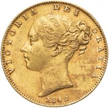 United Kingdom, Victoria, 1842 Gold Sovereign, Open 2, NGC AU 55