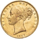 United Kingdom, Victoria, 1857 Gold Sovereign, NGC AU 58