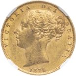 United Kingdom, Victoria, 1871 Gold Sovereign, Shield, NGC AU 58