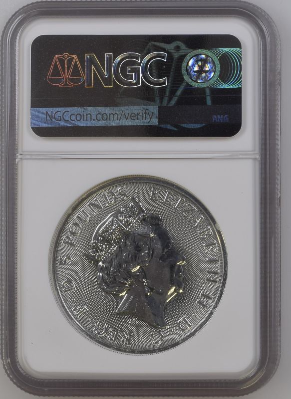 United Kingdom, Elizabeth II, 2021 Silver 5 Pounds, The Queen's Beasts 2021, NGC MS 66 - Image 2 of 2