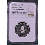 United Kingdom, Elizabeth II, 2019 Silver 50 Pence, Sherlock Holmes, Proof, NGC PF 68 ULTRA CAMEO Bo