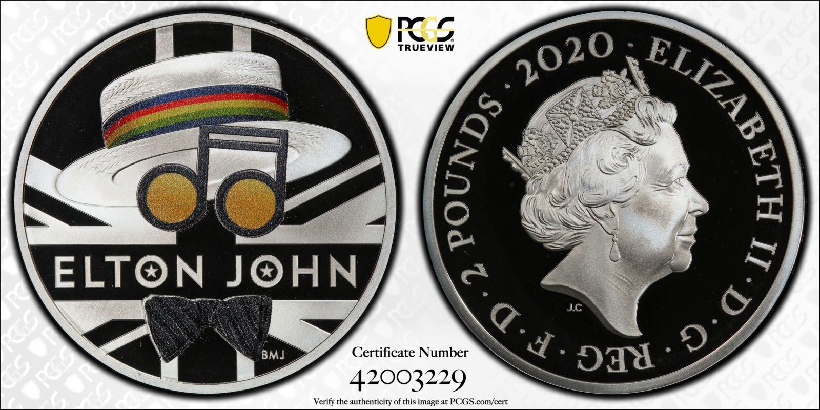 United Kingdom, Elizabeth II, 2020 Silver 2 Pounds, Music Legends - Elton John, Proof, PCGS PR69 DCA
