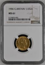 United Kingdom, Edward VII, 1906 Gold Half-Sovereign, NGC MS 61