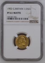 United Kingdom, Edward VII, 1902 Gold Half-Sovereign, Matte proof, NGC PF 61 MATTE