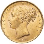United Kingdom, Victoria, 1871 Gold Sovereign, Shield, NGC MS 63