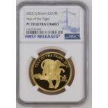 United Kingdom, Elizabeth II, 2022 Gold 100 Pounds, Year of the Tiger, Proof, NGC PF 70 ULTRA CAMEO