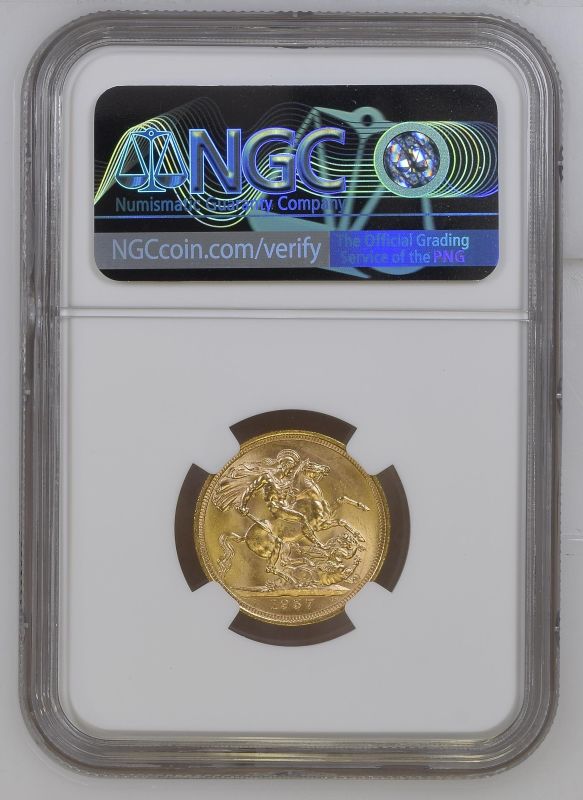 United Kingdom, Elizabeth II, 1957 Gold Sovereign, Equal-finest NGC MS 66 - Image 2 of 2