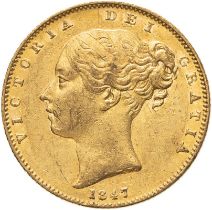 United Kingdom, Victoria, 1847 Gold Sovereign, NGC AU 58