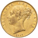 United Kingdom, Victoria, 1847 Gold Sovereign, NGC AU 58