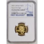 United Kingdom, Elizabeth II, 2022 Gold 25 Pounds, Year of the Tiger, Proof, NGC PF 69 ULTRA CAMEO