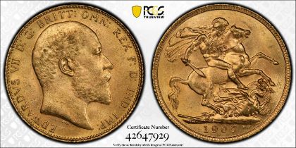 United Kingdom, Edward VII, 1907 Gold Sovereign, PCGS MS62