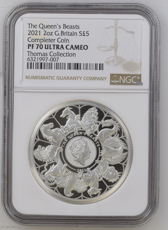 United Kingdom, Elizabeth II, 2021 Silver 5 Pounds, The Queen's Beasts 2021, Proof, NGC PF 70 ULTRA 