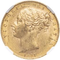 United Kingdom, Victoria, 1871 Gold Sovereign, Shield, NGC MS 61