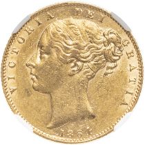 United Kingdom, Victoria, 1864 Gold Sovereign, NGC AU 58