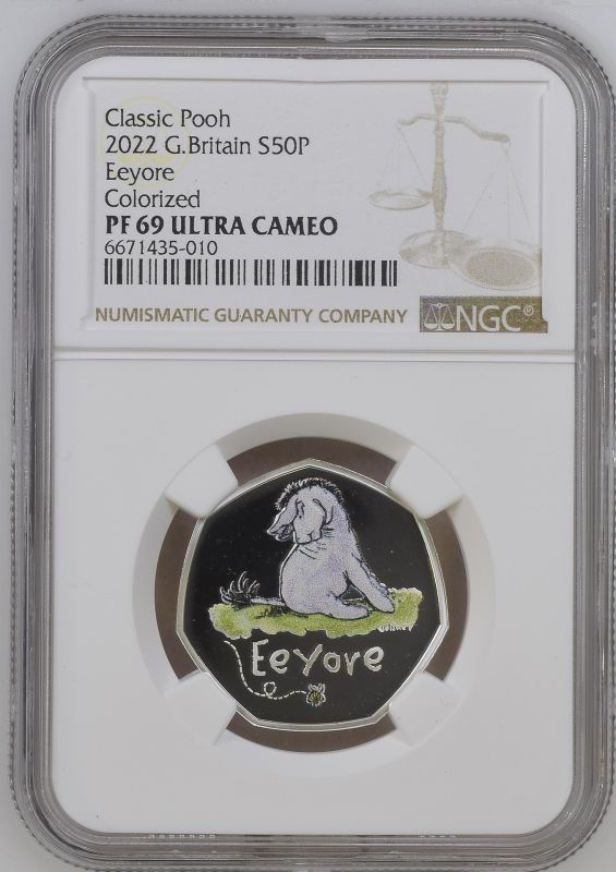 United Kingdom, Elizabeth II, 2022 Silver 50 Pence, Classic Pooh - Eeyore, Proof Colour, NGC PF 69 U