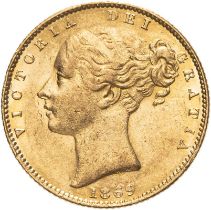 United Kingdom, Victoria, 1869 Gold Sovereign, NGC AU 58