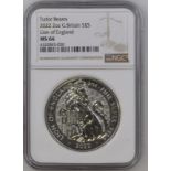 United Kingdom, Elizabeth II, 2022 Silver 5 Pounds, Royal Tudor Beasts - The Lion of England, NGC MS