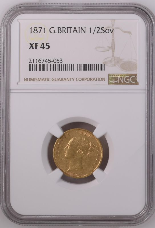 United Kingdom, Victoria, 1871 Gold Half-Sovereign, Die number, NGC XF 45 - Image 3 of 4