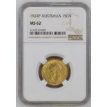 Australia, George V, 1924 P Gold Sovereign, NGC MS 62