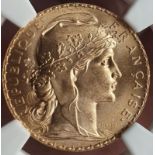 France, Third Republic, 1909 Gold 20 Francs, NGC MS 66