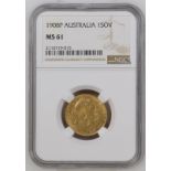 Australia, Edward VII, 1908 P Gold Sovereign, NGC MS 61