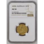 Australia, Victoria, 1890 S Gold Sovereign, First Legend, NGC AU 50