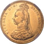 Australia, Victoria, 1887 S Gold Sovereign, Small JEB, NGC AU 58