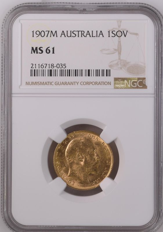Australia, Edward VII, 1907 M Gold Sovereign, NGC MS 61