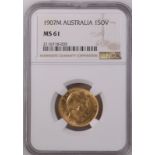 Australia, Edward VII, 1907 M Gold Sovereign, NGC MS 61