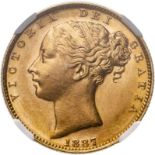 Australia, Victoria, 1887 M Gold Sovereign, Shield, NGC AU 58