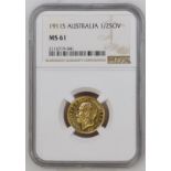 Australia, George V, 1911 S Gold Half-Sovereign, NGC MS 61