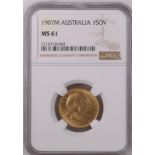 Australia, Edward VII, 1907 M Gold Sovereign, NGC MS 61