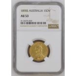 Australia, Victoria, 1890 S Gold Sovereign, First Legend, NGC AU 53