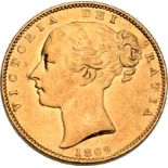 United Kingdom, Victoria, 1869 Gold Sovereign, About extremely fine