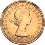 United Kingdom, Elizabeth II, 1957 Gold Sovereign, NGC MS 64