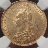 United Kingdom, Victoria, 1891 Gold Sovereign, Short tail, NGC MS 60