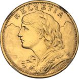 Switzerland, 1916 Gold 20 Francs, Vreneli, NGC UNC Details