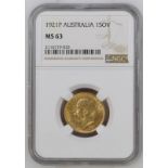 Australia, George V, 1921 P Gold Sovereign, NGC MS 63