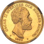 Sweden, Oscar II, 1889 EB Gold 20 Kronor, NGC MS 64