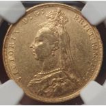 United Kingdom, Victoria, 1891 Gold Sovereign, Short tail, NGC AU 58