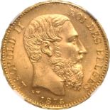 Belgium, Leopold II, 1875 Gold 20 Francs, Position A, Single Finest NGC MS 66