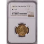 Australia, Victoria, 1892 S Gold Sovereign, NGC AU 58