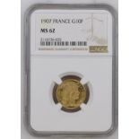 France, Third Republic, 1907 Gold 10 Francs, NGC MS 62