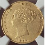 United Kingdom, Victoria, 1869 Gold Half-Sovereign, NGC AU 58