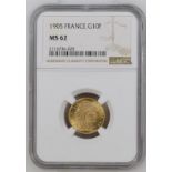 France, Third Republic, 1905 Gold 10 Francs, NGC MS 62