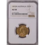 Australia, Victoria, 1892 M Gold Sovereign, NGC AU 58