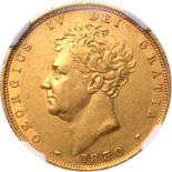 United Kingdom, George IV, 1830 Gold Sovereign, NGC AU 53