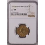 Australia, Victoria, 1891 M Gold Sovereign, Short Tail, NGC XF 40