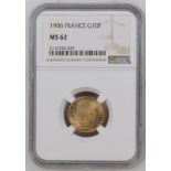 France, Third Republic, 1906 Gold 10 Francs, NGC MS 62