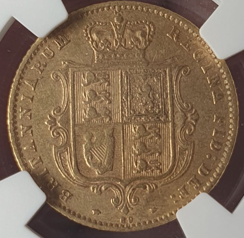 United Kingdom, Victoria, 1871 Gold Half-Sovereign, Die number, NGC XF 45 - Image 2 of 4